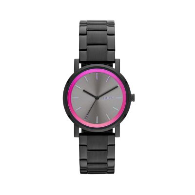 DKNY SOHO GREY AND PINK HOLOGRAPHIC WATCH
