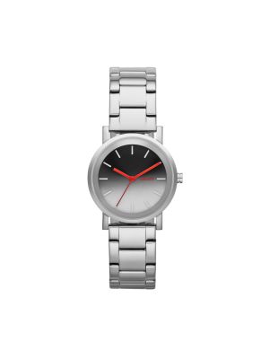 DKNY SOHO SILVER-TONE WATCH WITH RED HAND
