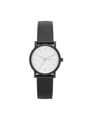 DKNY SOHO BLACK LEATHER LARGE ROUND FACE WATCH