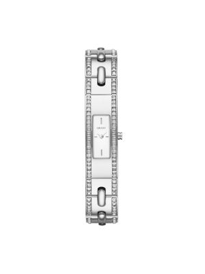 DKNY BEEKMAN SILVER-TONE GLITZ BANGLE WATCH