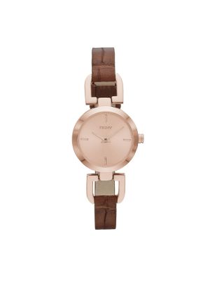 DKNY Reade Narrow Brown Embossed Croc Leather Watch